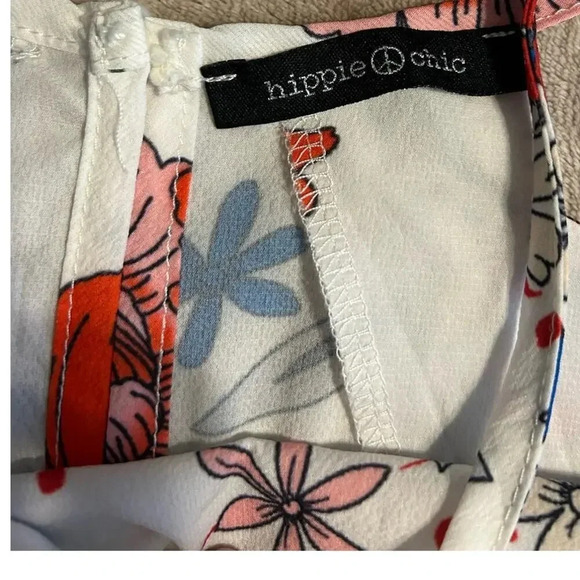 Hippie Chic Floral Sleeveless Blouse Size Small Flowy Feminine Vacation - Picture 3 of 6